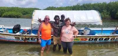 Swimming from the pirogue in the lagoon